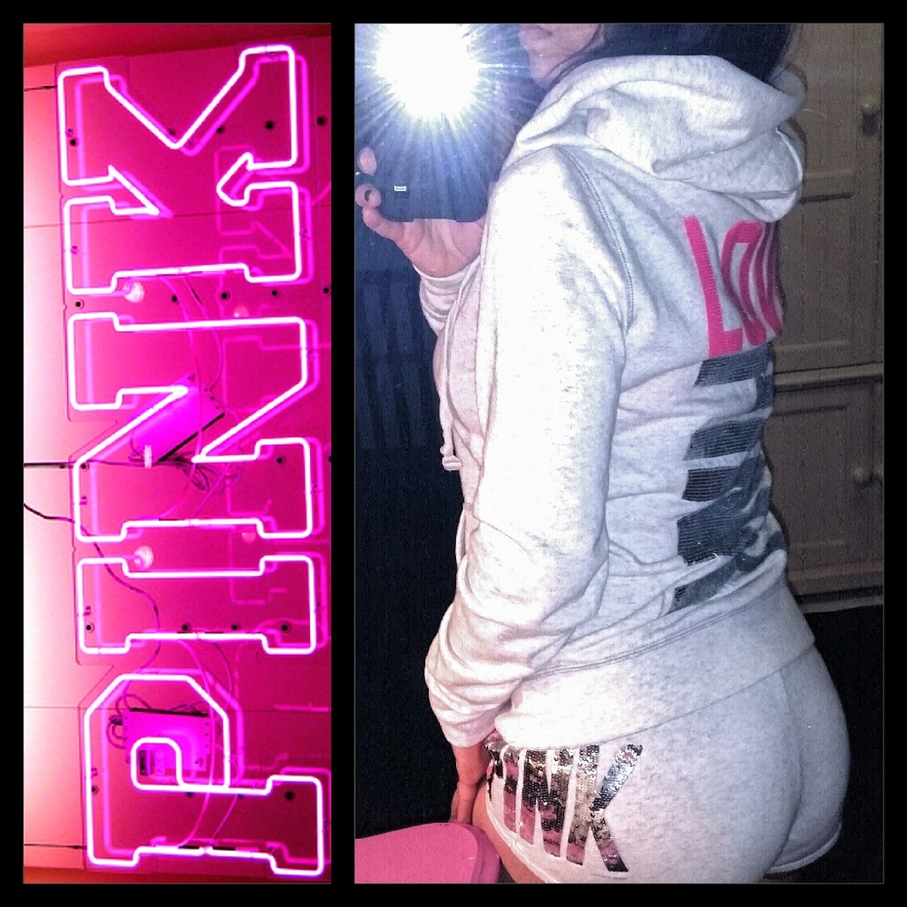 Victoria's Secret Pink Sequin Bling hoodie & shorts set S/XS Y2k vintage RARE! - Picture 2 of 9